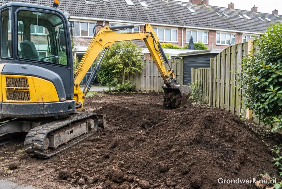 Minigraver graaft een achtertuin af